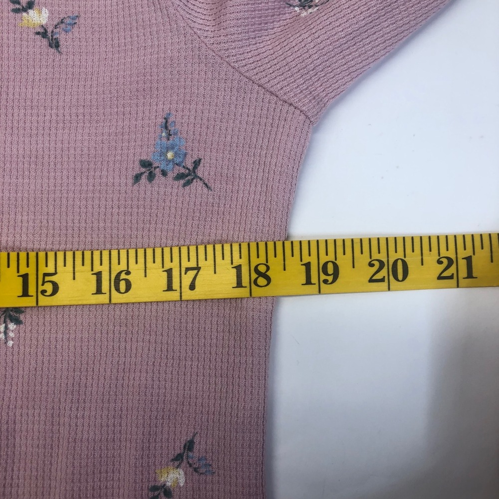Lucky Brand Floral Waffle Knit Henley Top Long Sleeve Casual Pink L - Picture 9 of 10